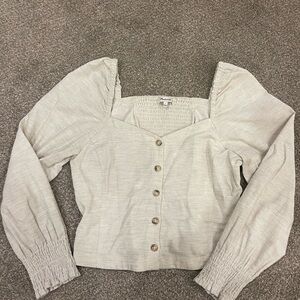 Madewell Cream Blouse with Square Neckline and Long Sleeves